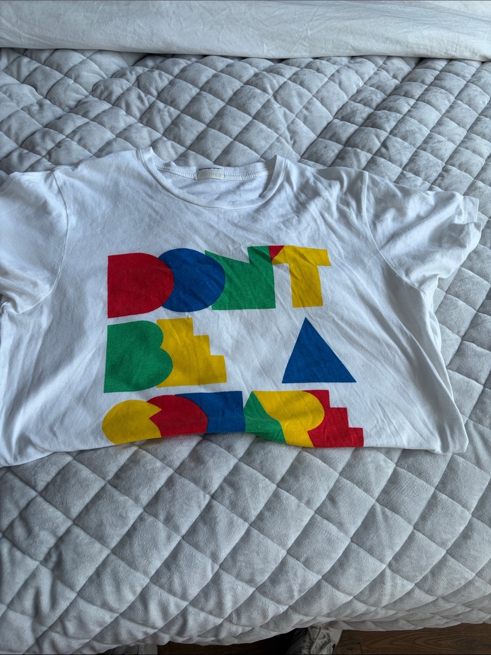 MOTHER White Crewneck Tee with Subtle Tag Detail